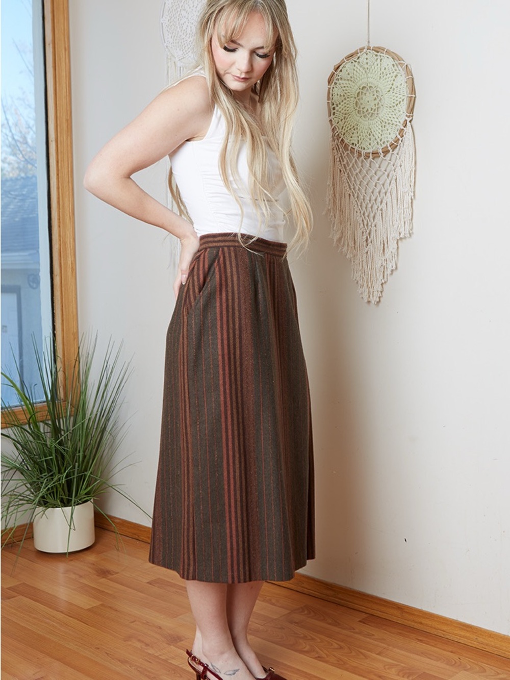 Vintage Striped Midi Skirt in Brown and Rust 16